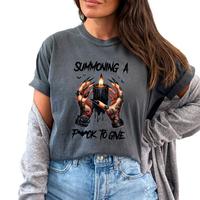 Casual Summoning a Fu$k to Give Unisex Sizing T Shirt, Comfortable Graphic Tee with Witches Hand & Black Flame Candle, Goth I...