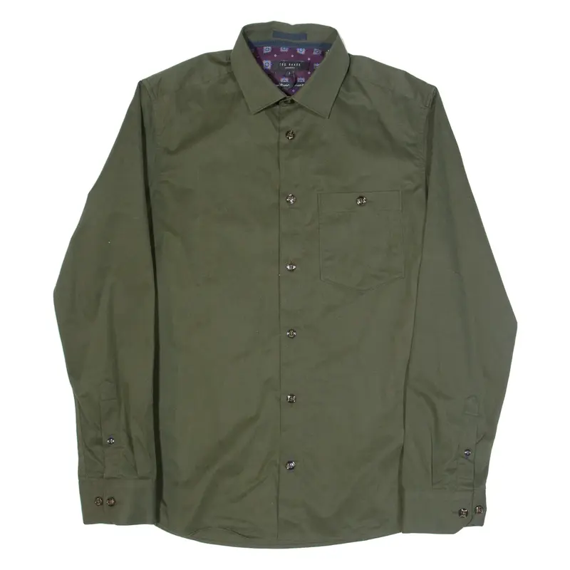 TED BAKER Mens Plain Shirt Green Long Sleeve S