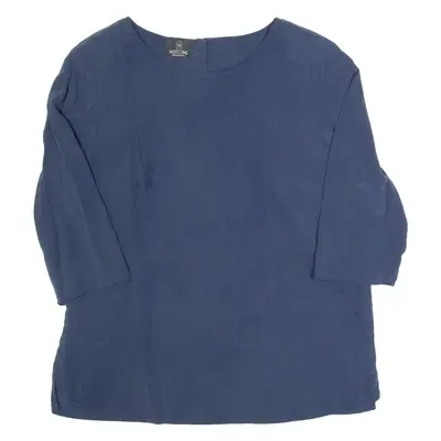 MADELEINE Shoulder Padded Womens Blouse Blue 3/4 Sleeve Silk M