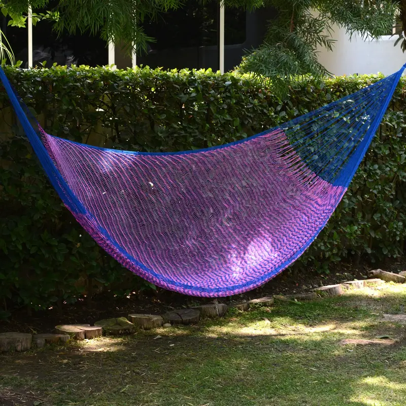 NOVICA Iridescent Tropics Hand Woven Fuchsia and Royal Blue Hammock from Mexico