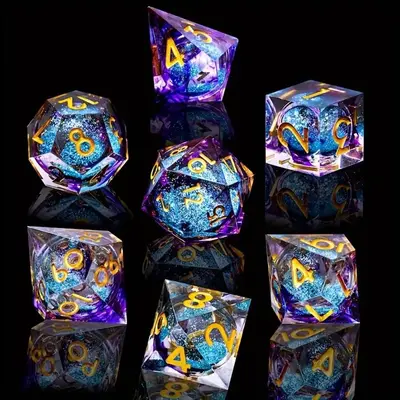 Purple Sand Core Galaxy Design Dice Set, 7 Counts/set Polyhedral Dice, D&D Game Dice, Tabletop Game Accessories for Men and W...