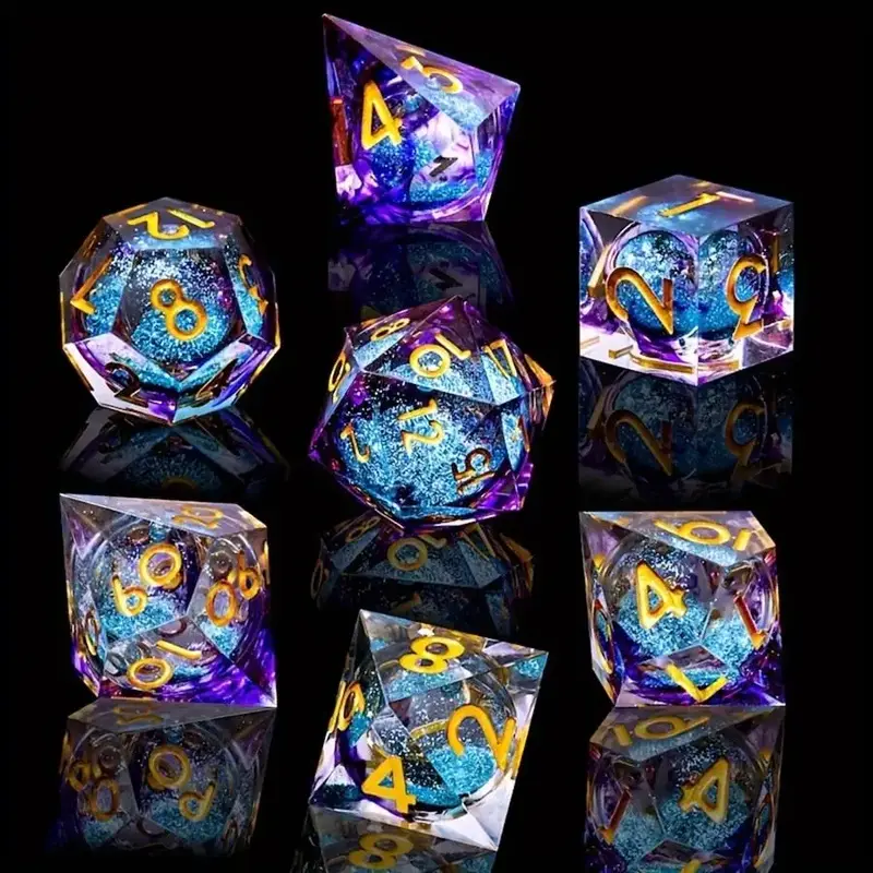 Purple Sand Core Galaxy Design Dice Set, 7 Counts/set Polyhedral Dice, D&D Game Dice, Tabletop Game Accessories for Men and W...