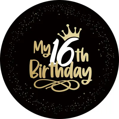 Aperturee Black 16Th Birthday Party Gold Round Backdrops | Round Backdrop Stand Covers | Round Party Backdrop Covers | Circle...
