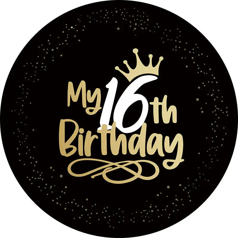 Aperturee Black 16Th Birthday Party Gold Round Backdrops | Round Backdrop Stand Covers | Round Party Backdrop Covers | Circle...