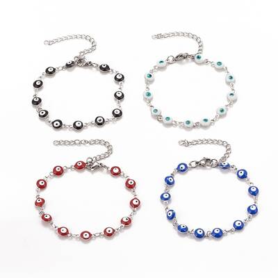 Enamel Oval with Evil Eye Link Chains Bracelet