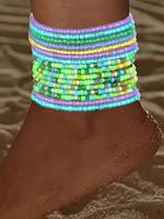 Random Beaded Luminous Anklet, 10pcs Boho Style Colorful Beaded Anklet for Women & Girls, Fashion Jewelry for Party, Daily Cl...