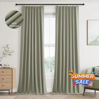 Jowels Linen Curtains with Hooks,2 Panels Set for Living Room Bedroom, Pinch Pleated Thermal Insulated,100% Blackout Linen Cu...