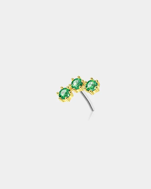 14K Gold Triple CZ Threadless Helix Earring - 14K Top Only / Emerald