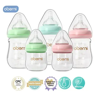 Oberni Breastfeeding Bottle,120ml/4oz Glass Anti Colic Baby Bottles with Natural Response Nipple and BPA Free for Newborn Pre...