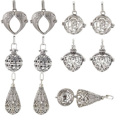 10Pcs 5 Styles Tibetan Style Brass Cage Pendants