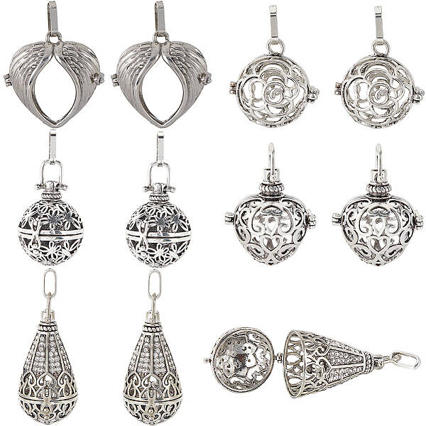 10Pcs 5 Styles Tibetan Style Brass Cage Pendants