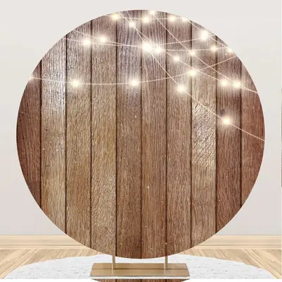Glitter Light Brown Wooden Round Backdrop For Partry - Aperturee