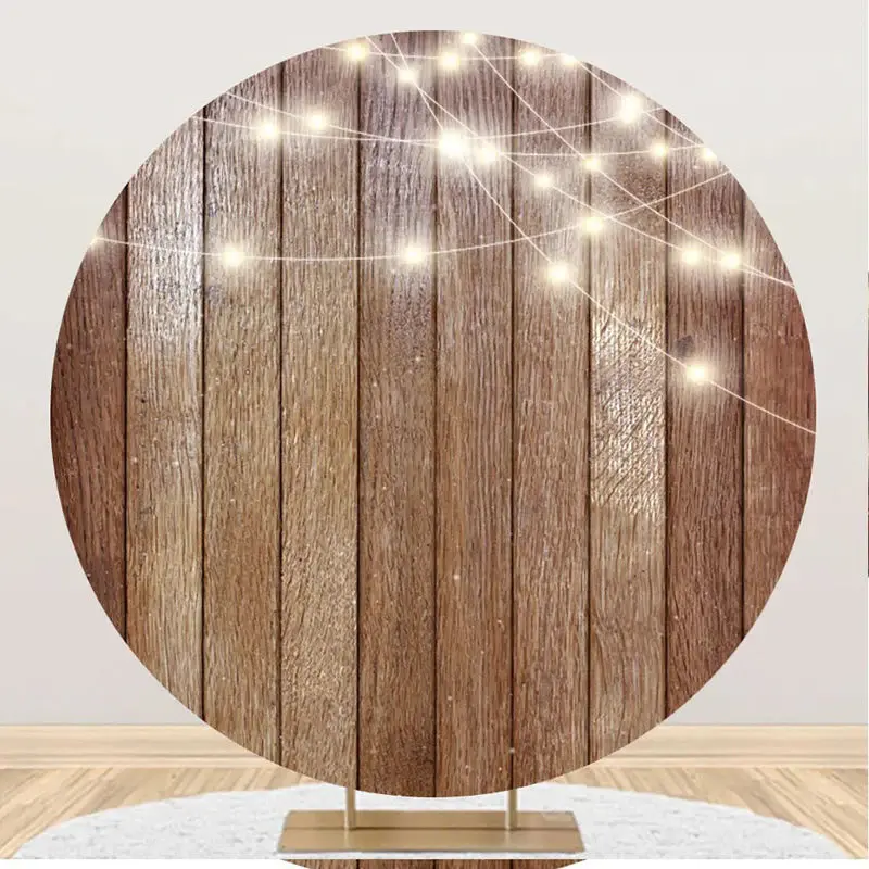 Glitter Light Brown Wooden Round Backdrop For Partry - Aperturee