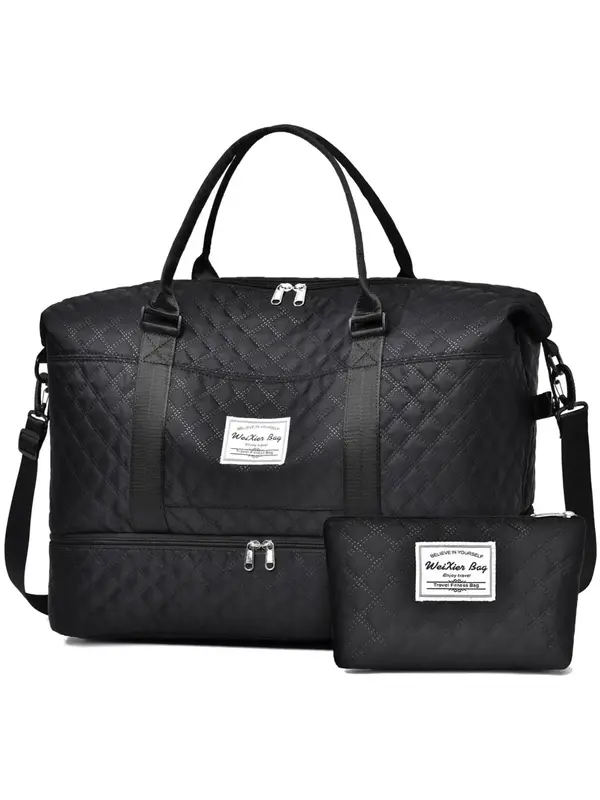 Women's Letter Label Large Capacity Travel Bag, with Pouch, Vacation Essentials, Weekend Overnight Bags for Business Trip Fit...