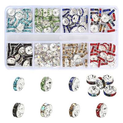160Pcs 8 Colors Brass Rhinestone Spacer Beads