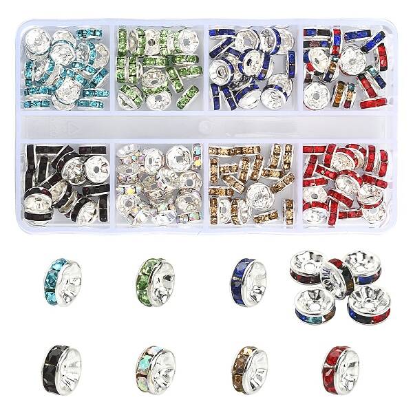 160Pcs 8 Colors Brass Rhinestone Spacer Beads
