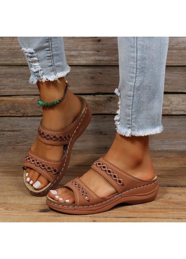 Modlily Flip Flops Dark Coffee Peep Toe Low Heel Sliders Slippers - 37