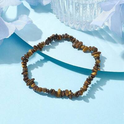 Natural Tiger Eye Chips Beaded Stretch Bracelets for Women