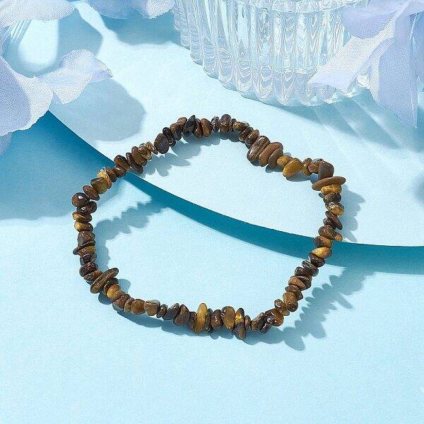 Natural Tiger Eye Chips Beaded Stretch Bracelets for Women