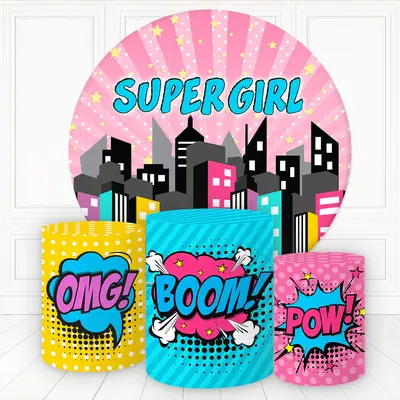 Aperturee Super Girl Neon City Round Backdrop Kit For Baby Shower | Round Backdrop Stand Covers | Baby Shower Arch Backdrop |...