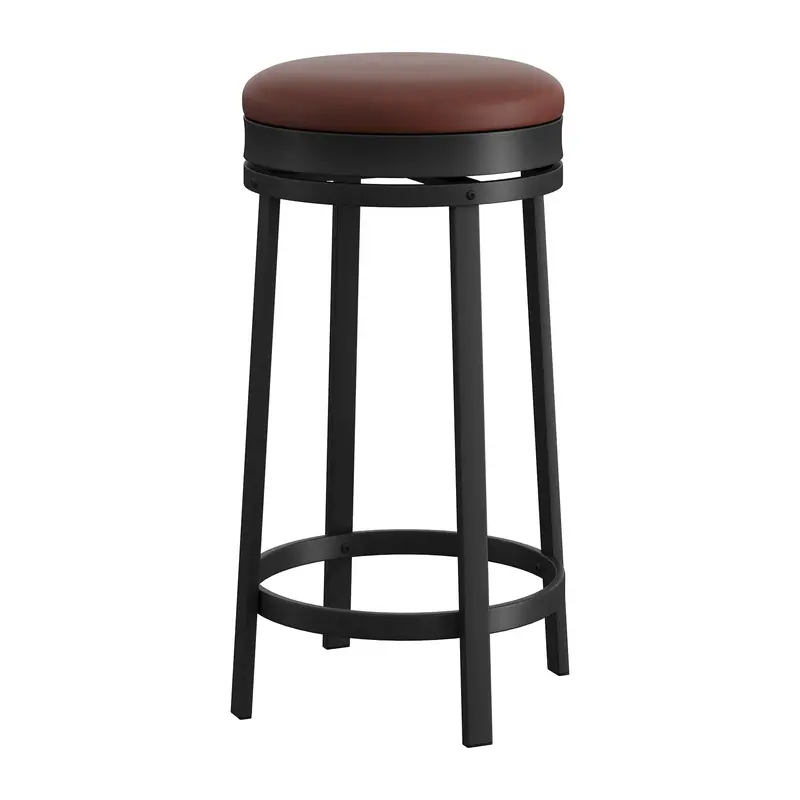 Garvee 24'' Swivel Bar Stools with Footrest, Modern Counter Height Barstools with PU Leather Upholstered and Metal Frame, Bac...