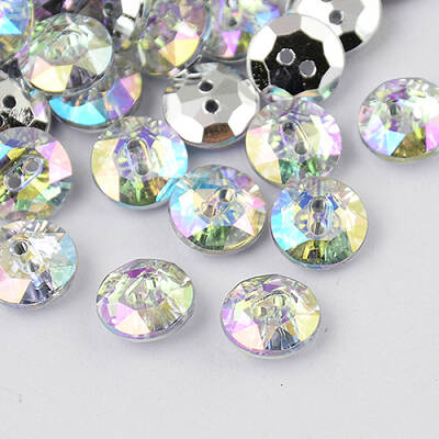 2-Hole Taiwan Acrylic Rhinestone Flat Round Buttons