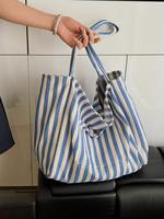 Women's Minimalist Casual Plain Striped Pattern Canvas Tote Bag, Back To School, Fashionable Large Capacity Shoulder Bag for ...