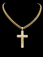 Men's Vintage Cross Pendant Necklace, Rhinestone Decor Cuban Chain Necklace, Trendy Rhinestone Decorated Necklace, Fashion Je...