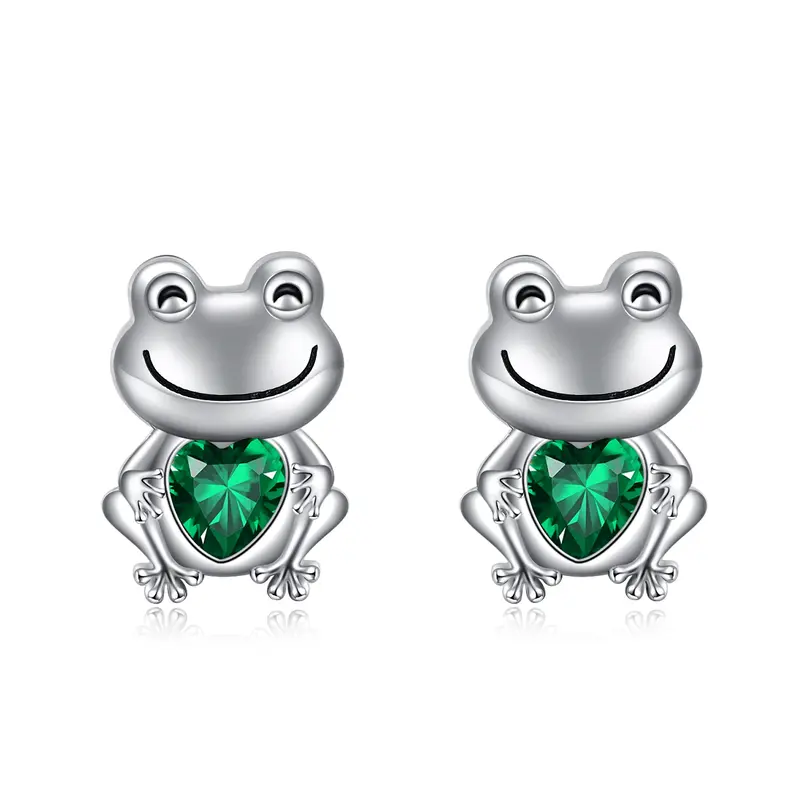 Sterling Silver Heart Cubic Zirconia Frog Stud Earrings For Women