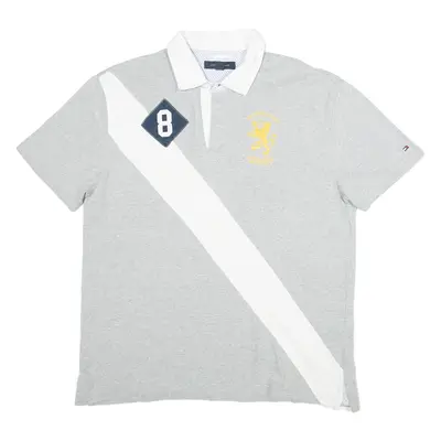 TOMMY HILFIGER Rugby Mens Polo Shirt Grey Animal Print L