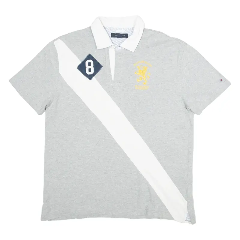 TOMMY HILFIGER Rugby Mens Polo Shirt Grey Animal Print L