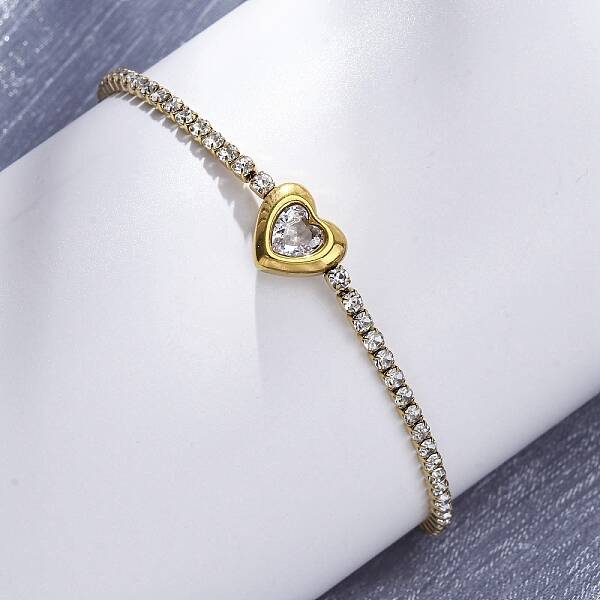 304 Stainless Steel Cubic Zirconia Link Chain Bracelets for Women