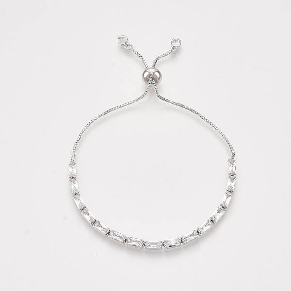 Adjustable Brass Cubic Zirconia Slider Bracelets