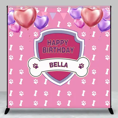 Pink Dog Bones Balloons Custom Birthday Backdrop