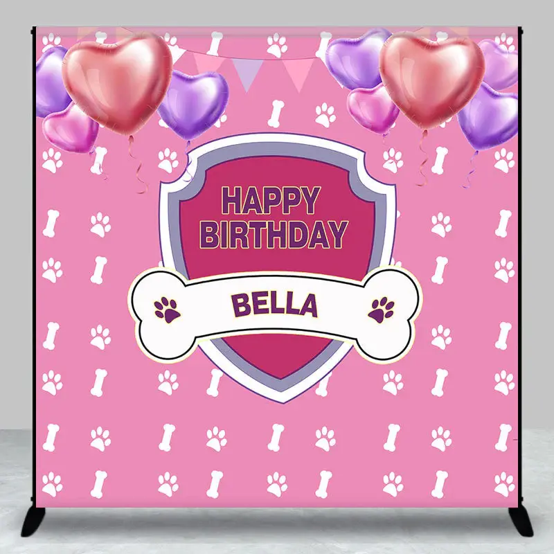 Pink Dog Bones Balloons Custom Birthday Backdrop