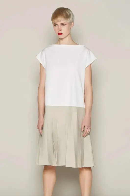 Brigit Dress (White & Beige) | size: XL