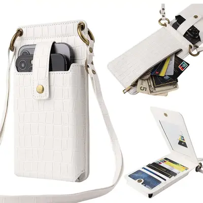 Adorer.care Stylish Mini Cell Phone Bag Crossbody Bag Wallet Purse with Mirror Card Slots Adjustable Shoulder Strap Crocodile...