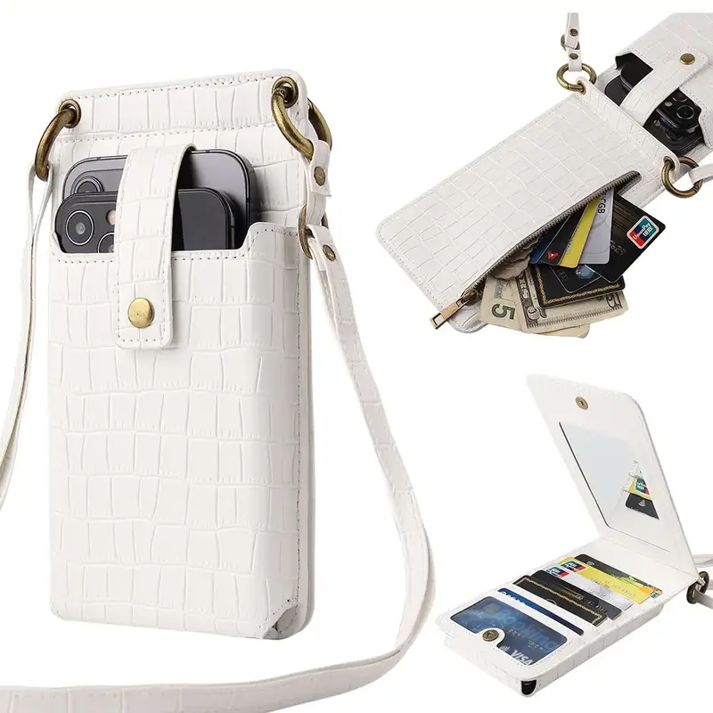 Adorer.care Stylish Mini Cell Phone Bag Crossbody Bag Wallet Purse with Mirror Card Slots Adjustable Shoulder Strap Crocodile...
