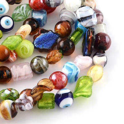 Mixed Shapes Handmade Lampwork Bead Strands