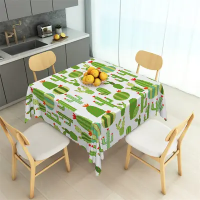 Cartoon Prickly Cactus Repeat Square Tablecloth - Aperturee