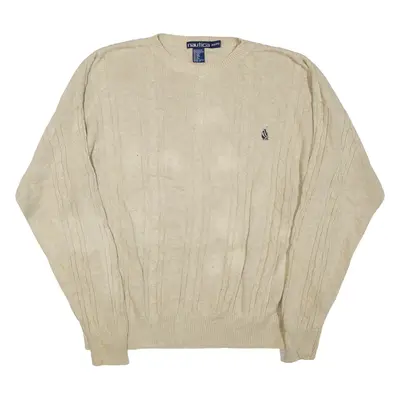 NAUTICA Mens Heavy Knit Jumper Beige Cable Knit 2XL