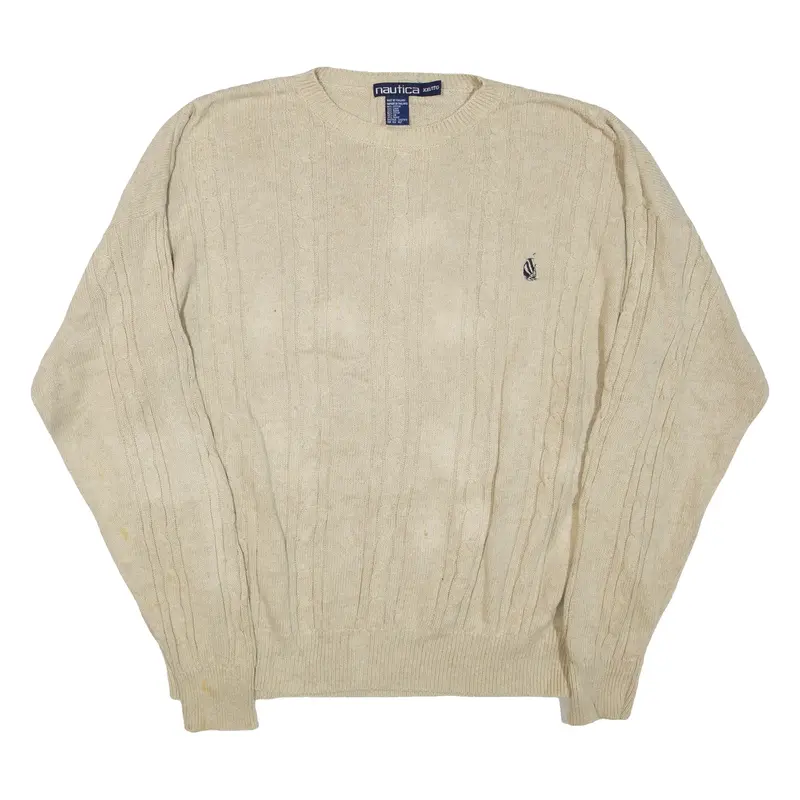NAUTICA Mens Heavy Knit Jumper Beige Cable Knit 2XL