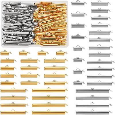 140Pcs 14 Styles Brass Slide On End Clasp Tubes