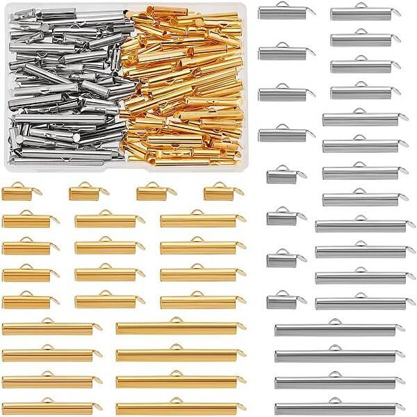 140Pcs 14 Styles Brass Slide On End Clasp Tubes