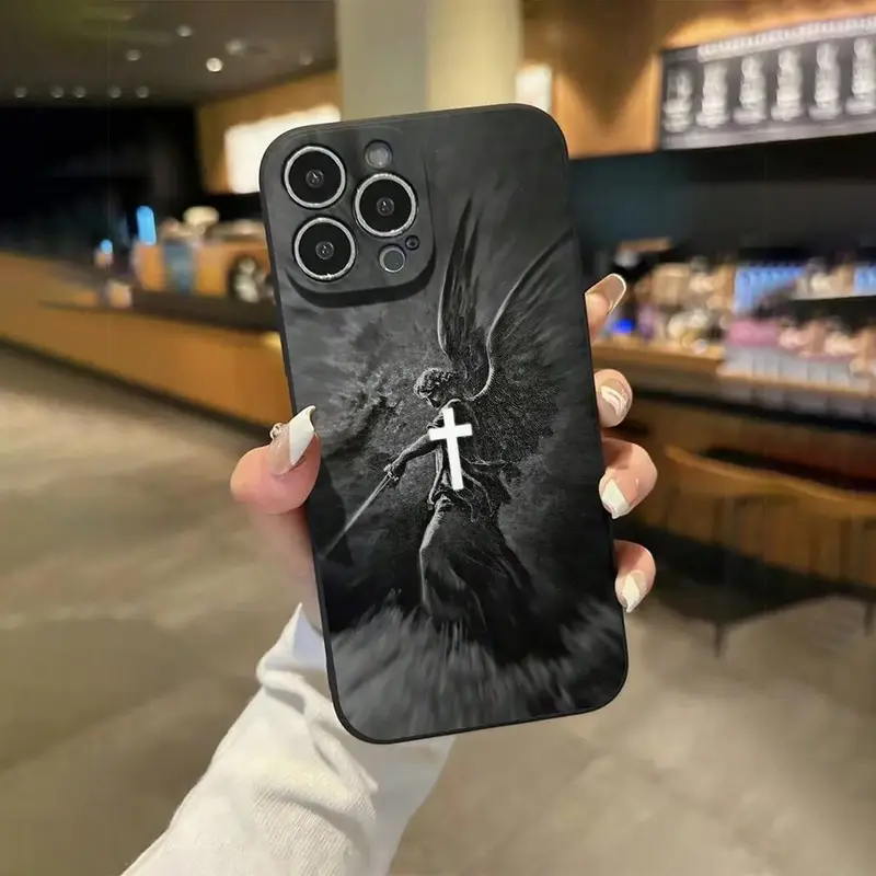Case for iPhone 17 16 Pro Max 15 Plus 14 13 12 11 Air XS XR E Christian Aesthetics Cross Judgement Angel Cross Pattern Pocke...