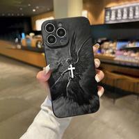 Case for iPhone 16 Pro Max 15 Plus 14 13 12 11 XS XR E Christian Aesthetics Cross Judgement Angel Cross Pattern Pocket-Friend...