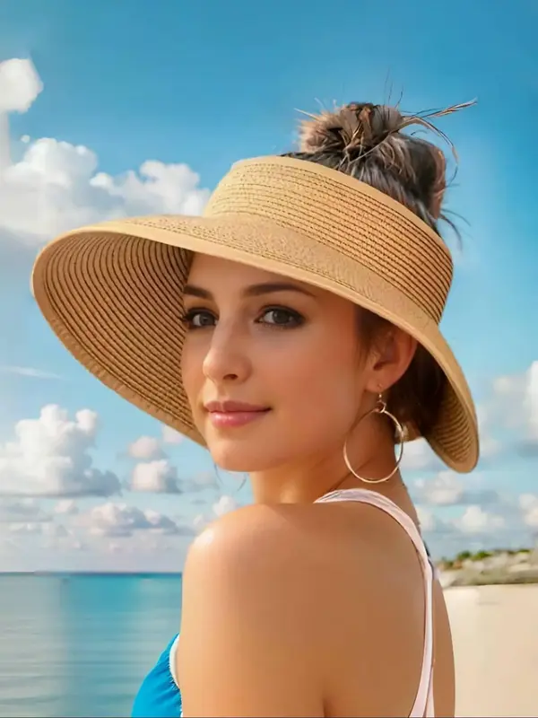 Women's Bowknot Design Straw Hat, Casual Summer Sun Braided Visor Hat for Women & Girls, Fashion Accessories for Travel Beach...