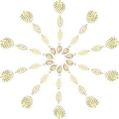 UNICRAFTALE 4 Sizes Leaf Charms 40pcs Stainless Steel Charm Golden Lead Pendant Metal Charm Necklace Charms for Jewelry Makin...