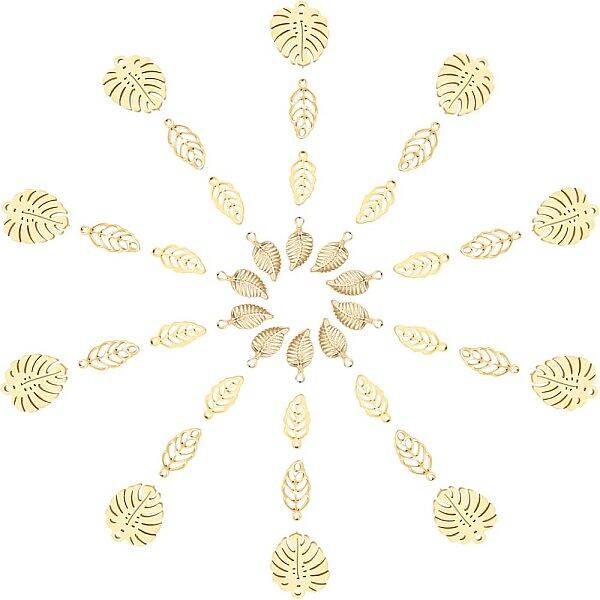 UNICRAFTALE 4 Sizes Leaf Charms 40pcs Stainless Steel Charm Golden Lead Pendant Metal Charm Necklace Charms for Jewelry Makin...