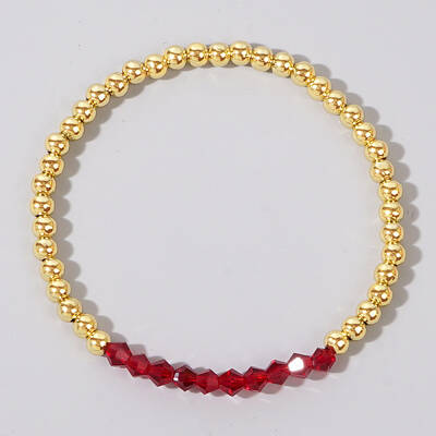 Colorful Birthstone Faceted Bicone & Brass Beaded Stretch Bracelets for Women